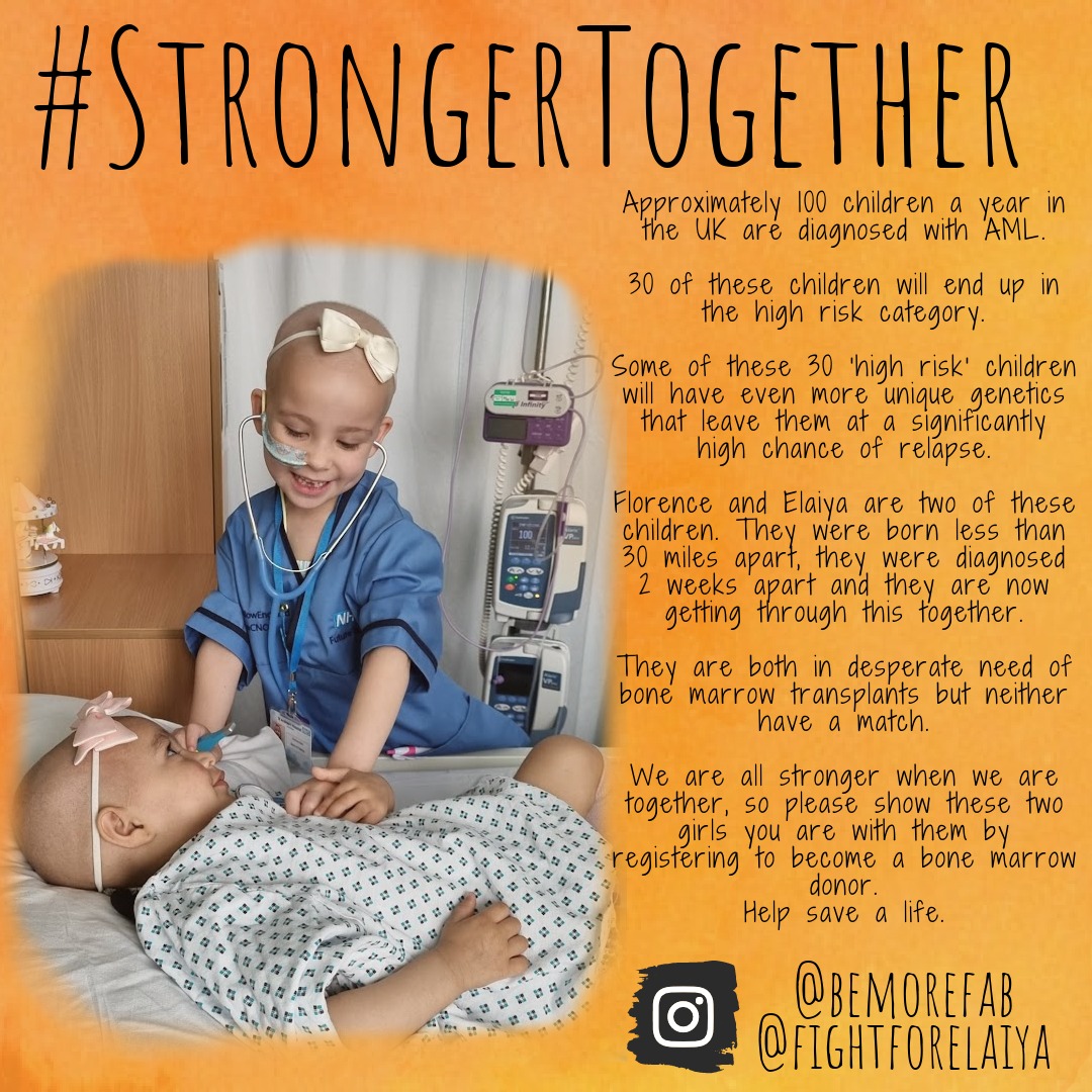 bemorefab__'s tweet photo. Florence and Elaiya have both been diagnosed with AML and will be 2 of only around 10 children in the country to have such a rare form of it.
They were born less than 30 miles apart. They were diagnosed 2 weeks apart. https://t.co/FDLT7lavT8