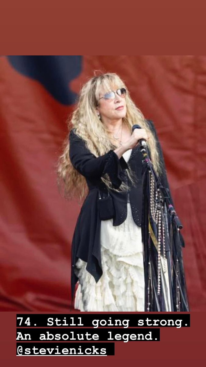 74 and still going strong.
An absolute legend and inspiration <a href="/StevieNicks/">Stevie Nicks</a> #Bonnaroo #StevieNicks #MondayMotivation