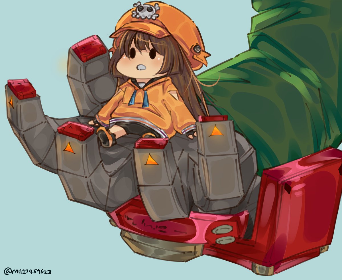 may (guilty gear) orange hoodie orange headwear 1girl skull and crossbones brown hair hat hoodie  illustration images