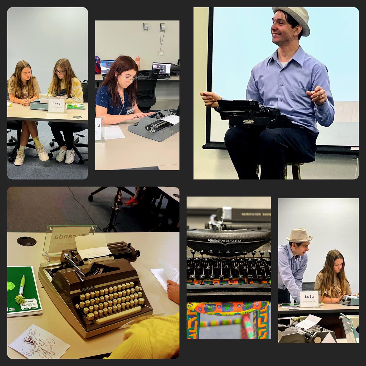 ProjectWrite's tweet photo. Today marks the first day of Project Success’s summer program! Today we had our first guest lecturer Joe Jablonski, who you may recognize as the Walking Mall Poet. He brought in typewriters for everyone to be able to write on. #youngwriters #middleschoolwriters #highschoolwriters https://t.co/MsncO2qVTB