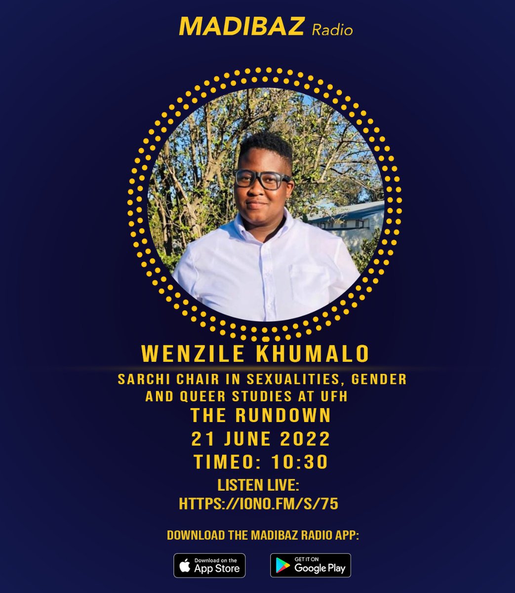 MadibazRadio's tweet photo. [On air] To chat with us more about living proud as a LGBTQIA+ individual and how to best live your truth, we're joined by SARCHI Chair in Sexualities, Gender and Queer studies at UFH- Wenzile Kumalo. https://t.co/ItYeLSw96S
https://t.co/lDyr7pGOuJ https://t.co/Ko2J9ufXX4