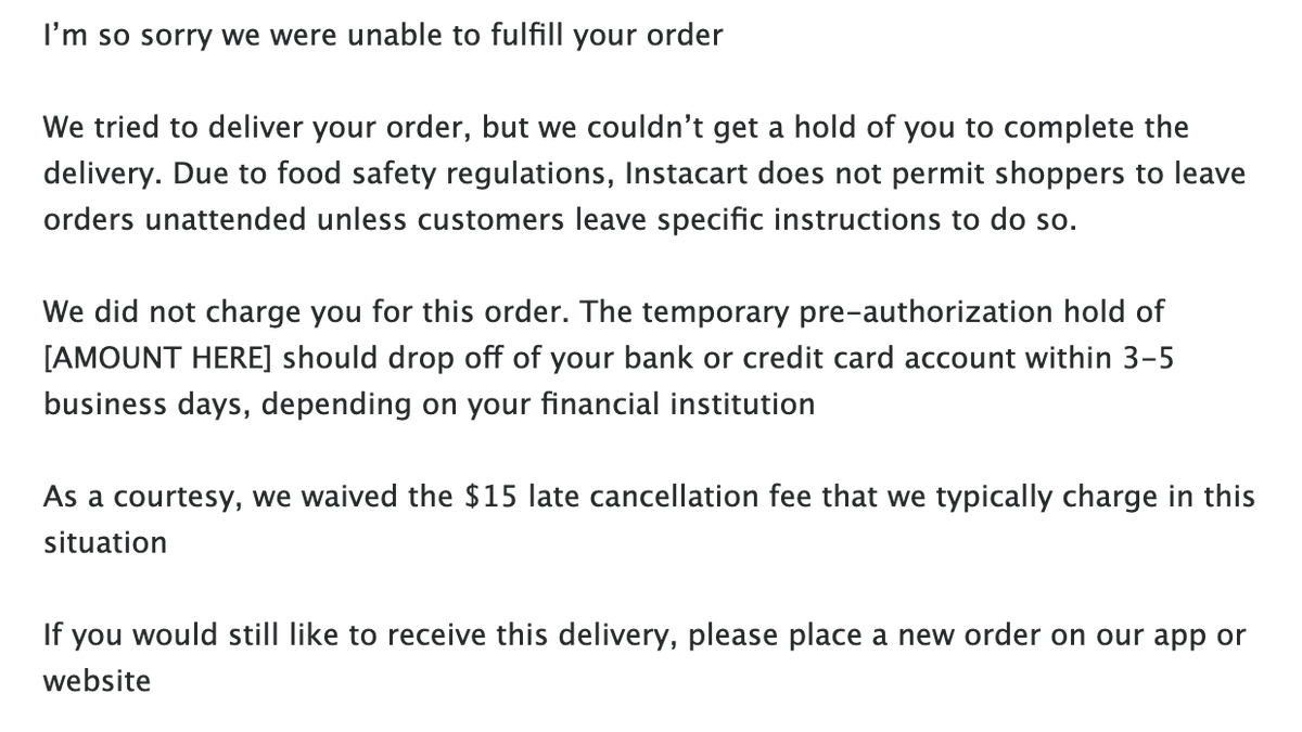 zane_svj's tweet photo. @Instacart I should be grateful that you didn't charge me for a late cancellation fee because your driver didn't deliver my groceries and canceled my order??? https://t.co/LttfiiUvlk