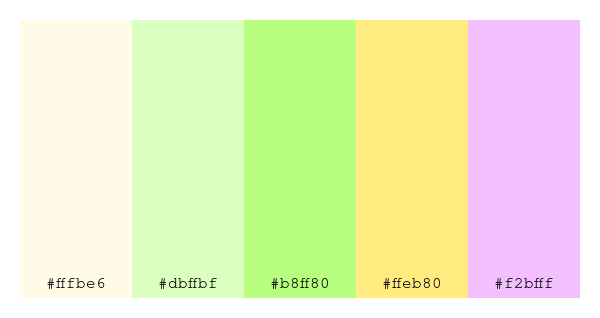 ColPaletteBot's tweet photo. Beep beep, here's a pretty color palette for you!
color-scheme.js parameters used:
- hue: 306
- variation: light
- colors: #fffbe6, #dbffbf, #b8ff80, #ffeb80, #f2bfff
Have a lovely evening!
#twitterbot #colorpalette #colors #palette #prettycolors https://t.co/SL7TOKHbtf