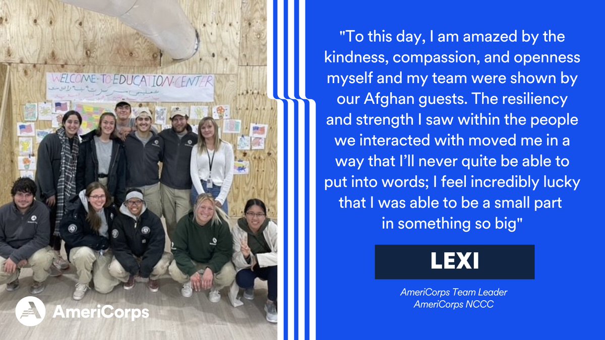 Today is #WorldRefugeeDay ! 

<a href="/AmeriCorps/">AmeriCorps</a> members serving in the NCCC program have provided critical support to Afghan Refugee resettlement projects throughout the country. Hear from Lexi, a Team Leader in the NCCC program, on how these experiences have impacted her team.