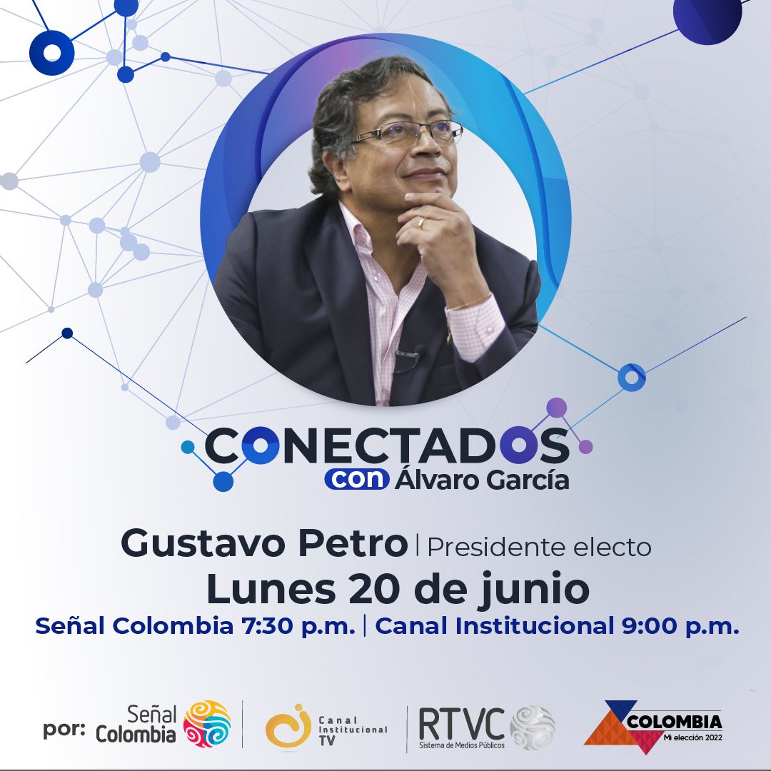 InstitucionalTV's tweet photo. El presidente electo @PetroGustavo hoy estará en #ConectadosCon @AlvaroGarciaJ 🗣️🎙. Conoce lo que será su Gobierno y la visión que este economista cordobés tiene del país 🇨🇴.
📺 No te pierdas esta entrevista:
🕢 7:30 p.m. 👉 @SenalColombia.
🕘 9:00 p.m. 👉 @InstitucionalTV. https://t.co/V69VVk8H9I