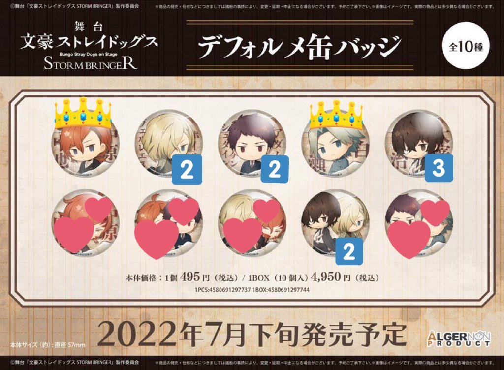 舞台 文豪ストレイドッグス STORM BRINGER ミニキャラくじ 缶バッジ