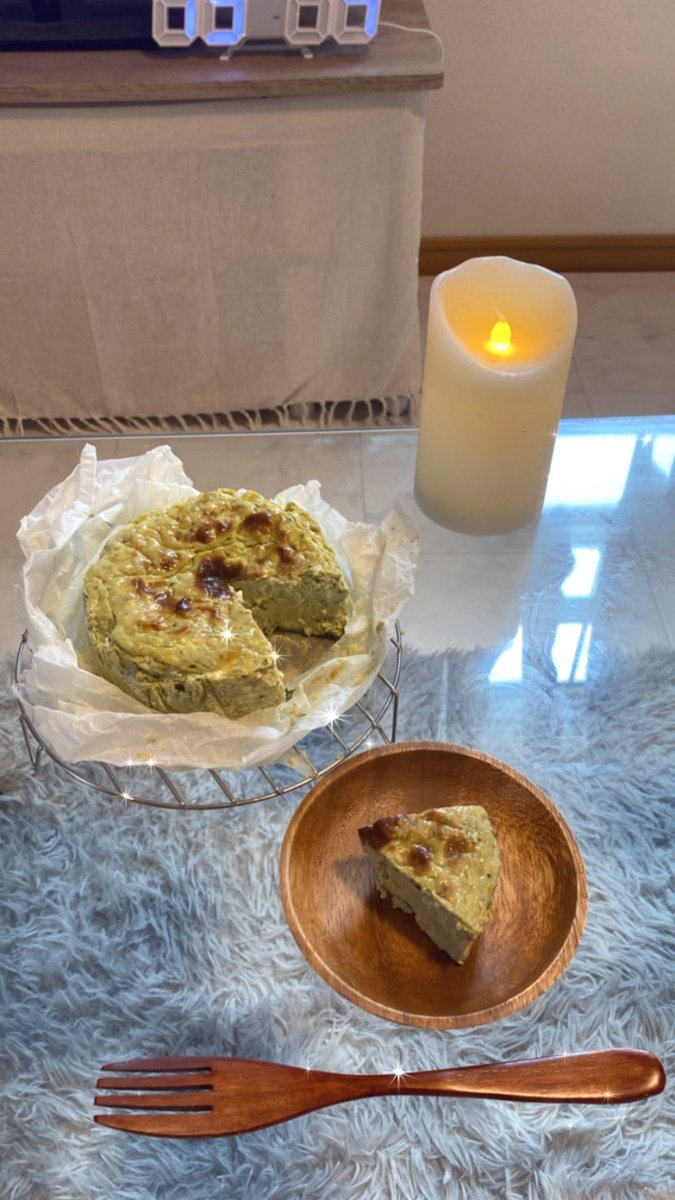 rei102798's tweet photo. 糖質控えめ抹茶のバスクチーズケーキ🫧 https://t.co/Px3r99HCVr