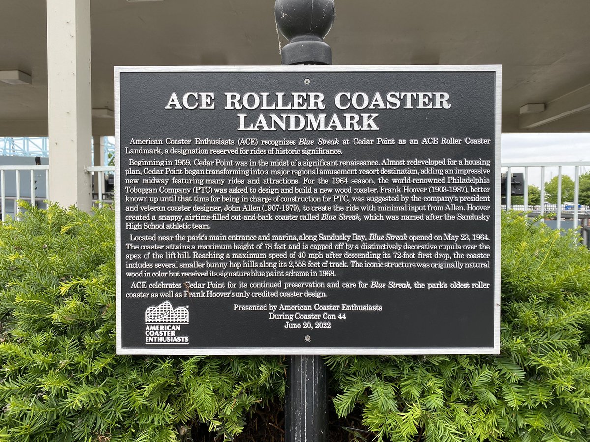 Congratulations to <a href="/CedarPoint/">Cedar Point</a> for receiving yet another roller coaster landmark from <a href="/ACEOnlineOrg/">American Coaster Enthusiasts</a> for Blue Streak. It was nice being able to witness the unveiling of the plaque in person today.
