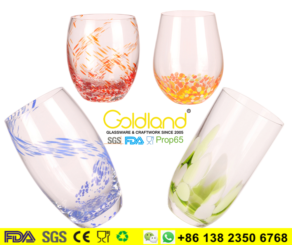 VENETIAN GLASSWARE PAIR "BELLAGIO" STEMLESS WINE GLASSOLD FASHIONED GLASS 