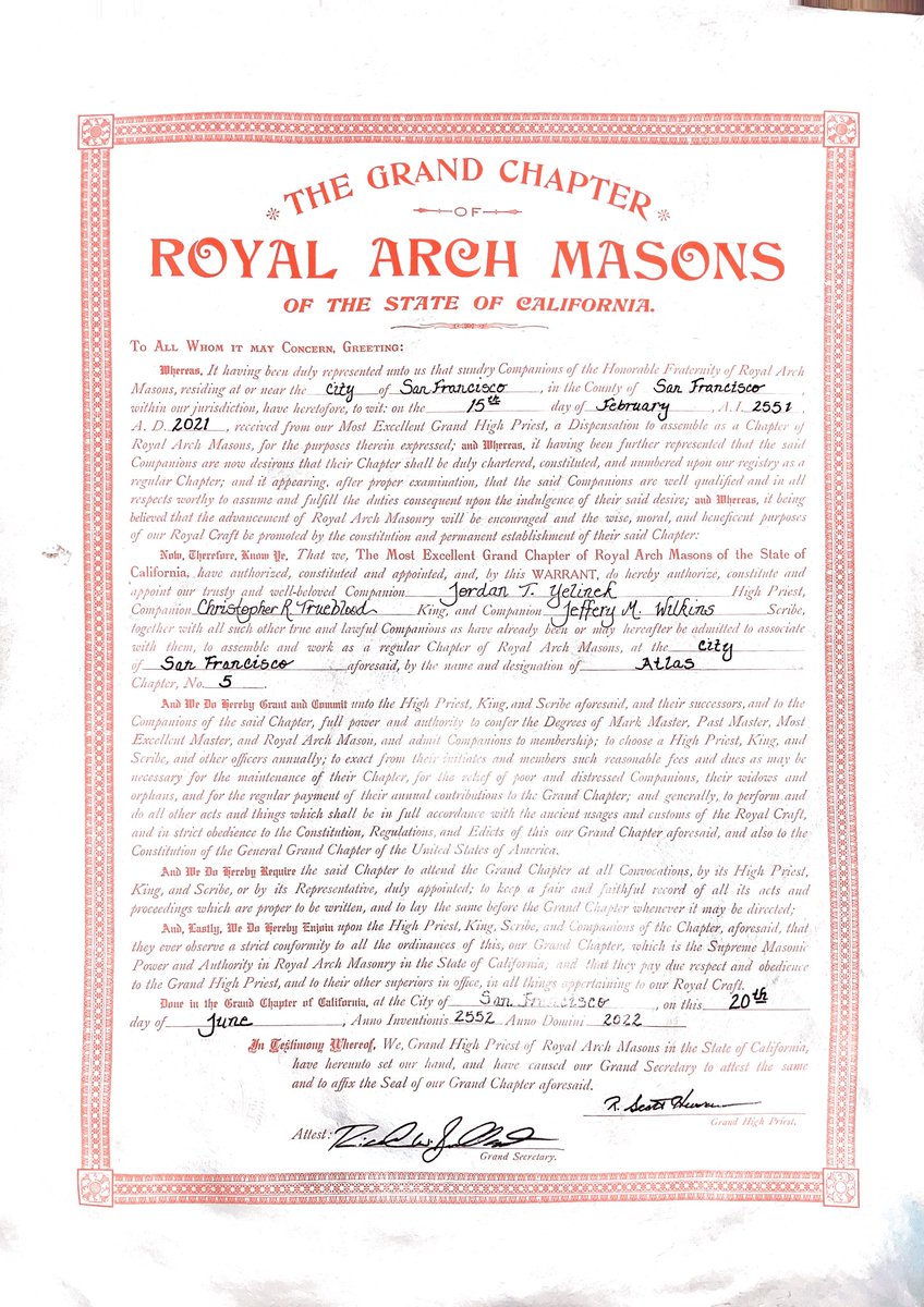 AtlasChapter's tweet image. Thank you, R. Scott Hussman, Grand High Priest of Royal Arch Masons in California for performing the Ceremony of Constitution on Atlas Chapter this evening!