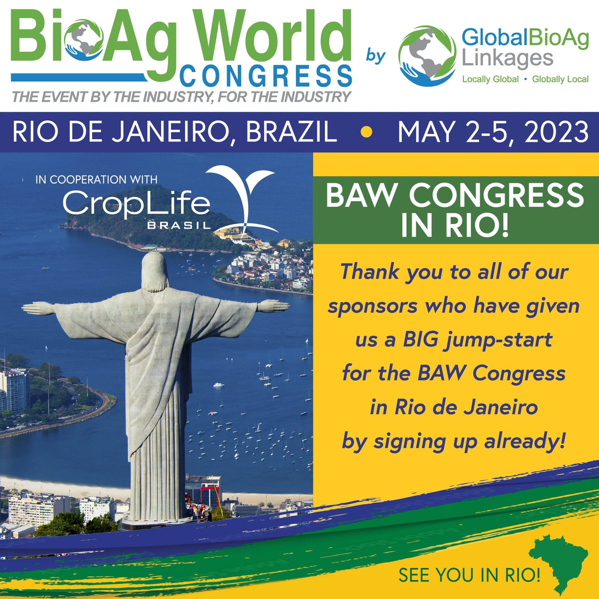 Other BAW Congress Supporters: Sign up quickly!

#bioagcongress #biotechnology #sustainableagriculture #regenerativefarming #riodejaneiro #BAWCongress2023