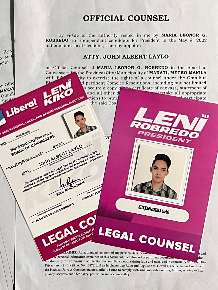 lawyersforleni's tweet photo. Si Atty. John Albert Laylo ay miyembro ng Lawyers for Leni at volunteer lawyer ng L4L Makati-Taguig Chapter. Siya rin ay nag-volunteer bilang Official Counsel ni VP Leni na humarap sa Makati City Board of Canvassers.

Maraming, maraming salamat sa pagtindig Atty. Jal. 🙏🏻💖 https://t.co/TS6Nh5VtDP