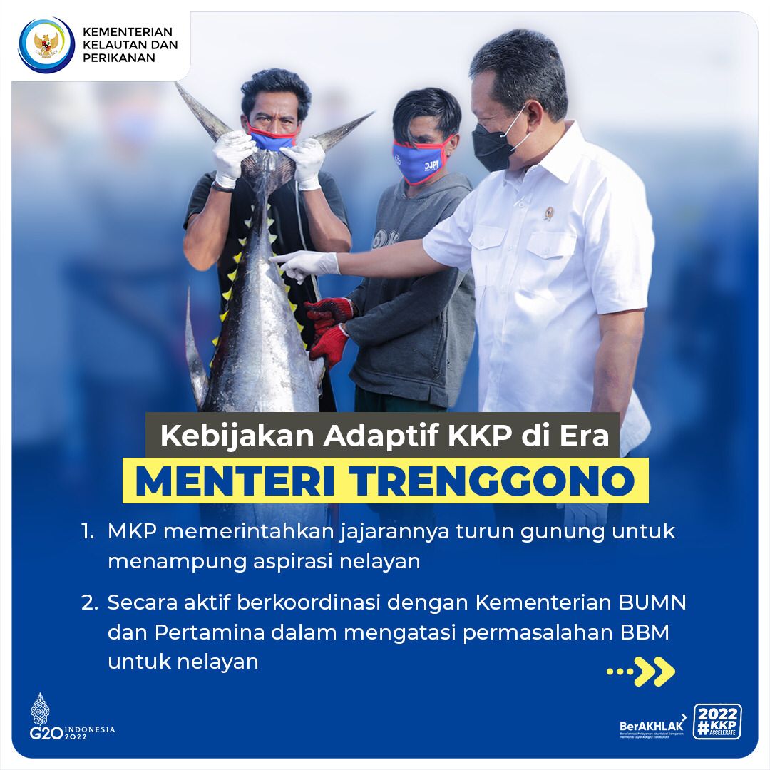 bppmhkpsurabaya's tweet photo. Hai #SahabatBahari Menteri @saktitrenggono menelurkan kebijakan-kebijakan adaptif sebagai solusi atas hambatan yang dihadapi pelaku utama sektor kelautan dan perikanan. 

#KKPBersamaNelayan #KKPhadir #KKPAccelerate #SaktiWahyuTrenggono https://t.co/VYVGuxwAZ4