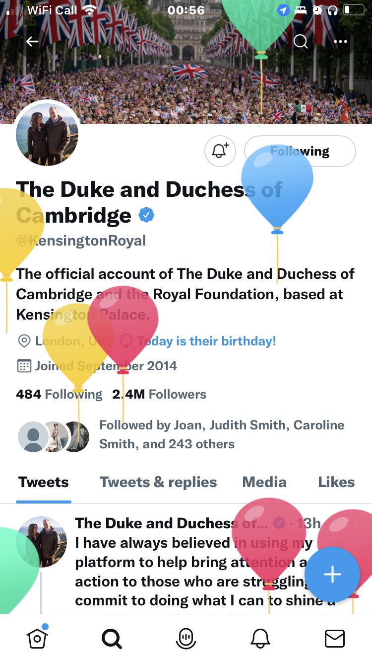 Happy 40th Birthday to HRH Prince William Duke of Cambridge. Go on the message page & you will get balloons  