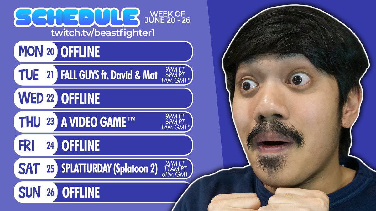 This week's stream schedule! Celebrating <a href="/FallGuysGame/">Fall Guys</a> going free-to-play with <a href="/Waterfallness/">Waterfallness</a> and <a href="/MathTor/">mat</a>!