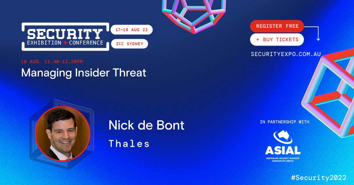 asial_au's tweet image. Introducing one of our 2022 ASIAL Conference speakers, Nick de Bont, Chief Security Officer, Thales Australia who will be presenting on &apos;Managing Insider Threat&apos;.

Register here: ow.ly/n94A50JC8Zj

Program here: ow.ly/Taft50JC8Zl

#security2022 #securityindustry