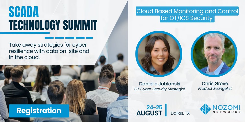 SCADATechSummit's tweet image. Calling all SCADA Engineers, Managers, Directors, and Designers. 

Don&apos;t miss @DanielleJablanski and Chris Grove from 
@nozominetworks present &quot;Cloud Based Monitoring and Control for OT/ICS Security&quot; at the SCADA Technology Summit August 24-25!