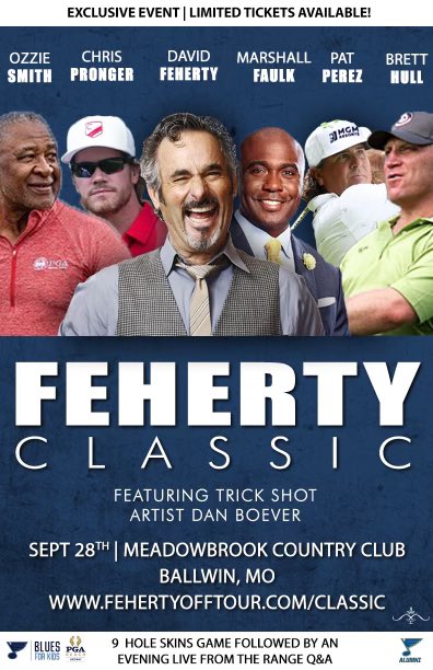 Hey , St Louis sports fans . I just played in the Toronto Feherty classic and you don’t want to miss this! IT’S AWESOME! Good luck to Prongs and Hully! Perez took 6 of 9 skins from us! Let’s goooo!