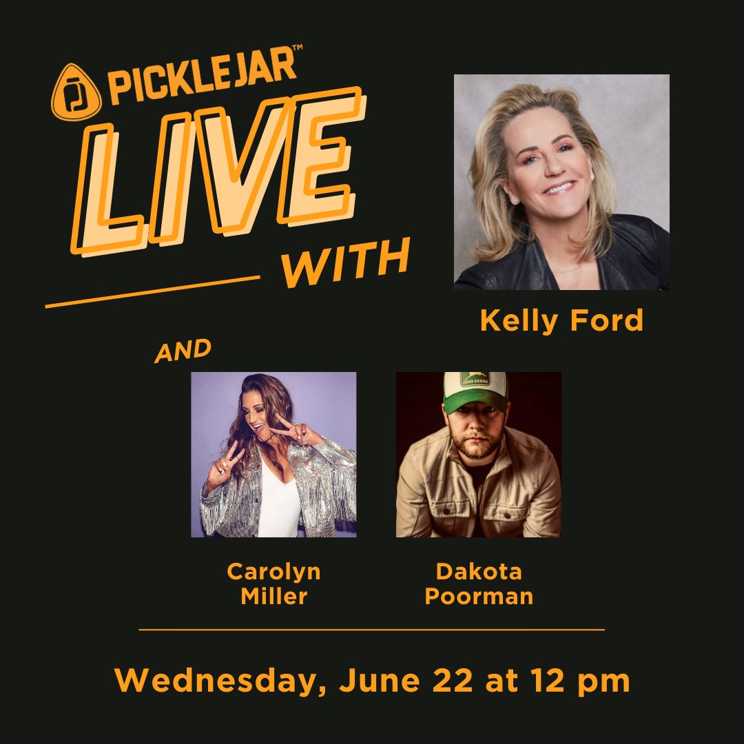 PickleJarLive's tweet photo. Summer OFFICIALLY arrives tomorrow! To kick it off @thekellyford is taking PickleJar artists @Carolyn_Miller and @Dakota_Poorman to #CampKelly!! And we can’t wait to learn what that means too😉😉 Watch our #InstaLive this Wednesday at noon to find out!!
#PickleJarInsider https://t.co/5FK6PDyNVZ