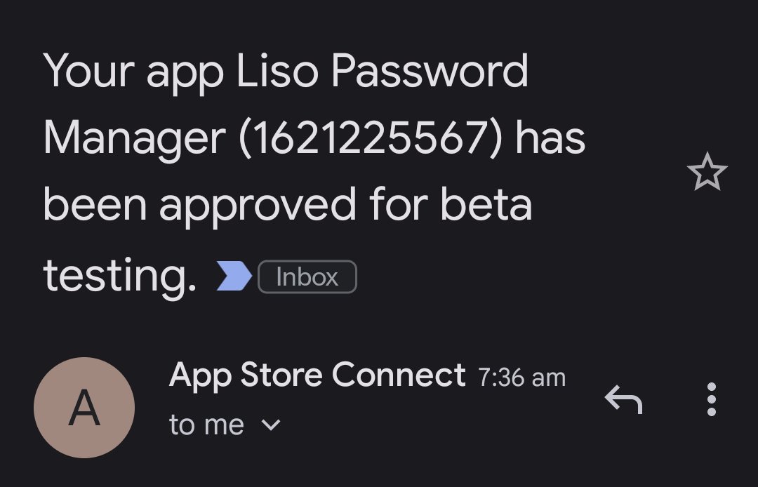 News of the today! Liso is approved on Apple's iOS TestFlight! 😉 Link soon 🔥🚀❤️💯 #FlutterDev #DartDev #Crypto #Web3 #Blockchain #Filebase #Skynet #IPFS #Sia #Storj #Gitcoin
