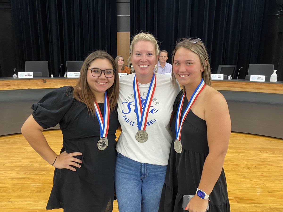 GeorgetownISD's tweet photo. Lastly for recognitions, we have @GHS_EagleSB for qualifying for the state championship! This is the second year in a row for the team to qualify for and compete at State. Congratulations, Lady Eagles! Seniors Braylin Pannill and Karli Klinkerman were able to attend. https://t.co/al5VHYvdsf