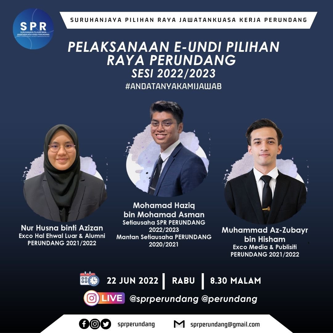 sprperundang's tweet photo. PELAKSANAAN E-UNDI PILIHAN RAYA PERUNDANG SESI 2022/2023

Ingin tahu kaedah pelaksaan E-Undi Pilihan Raya tahun ini? Adakah layak untuk sertai Exco PERUNDANG? Apakah manfaat yang bakal anda terima sebagai Exco PERUNDANG?

Bebenang (1/4) https://t.co/wkJ4V5wjN7