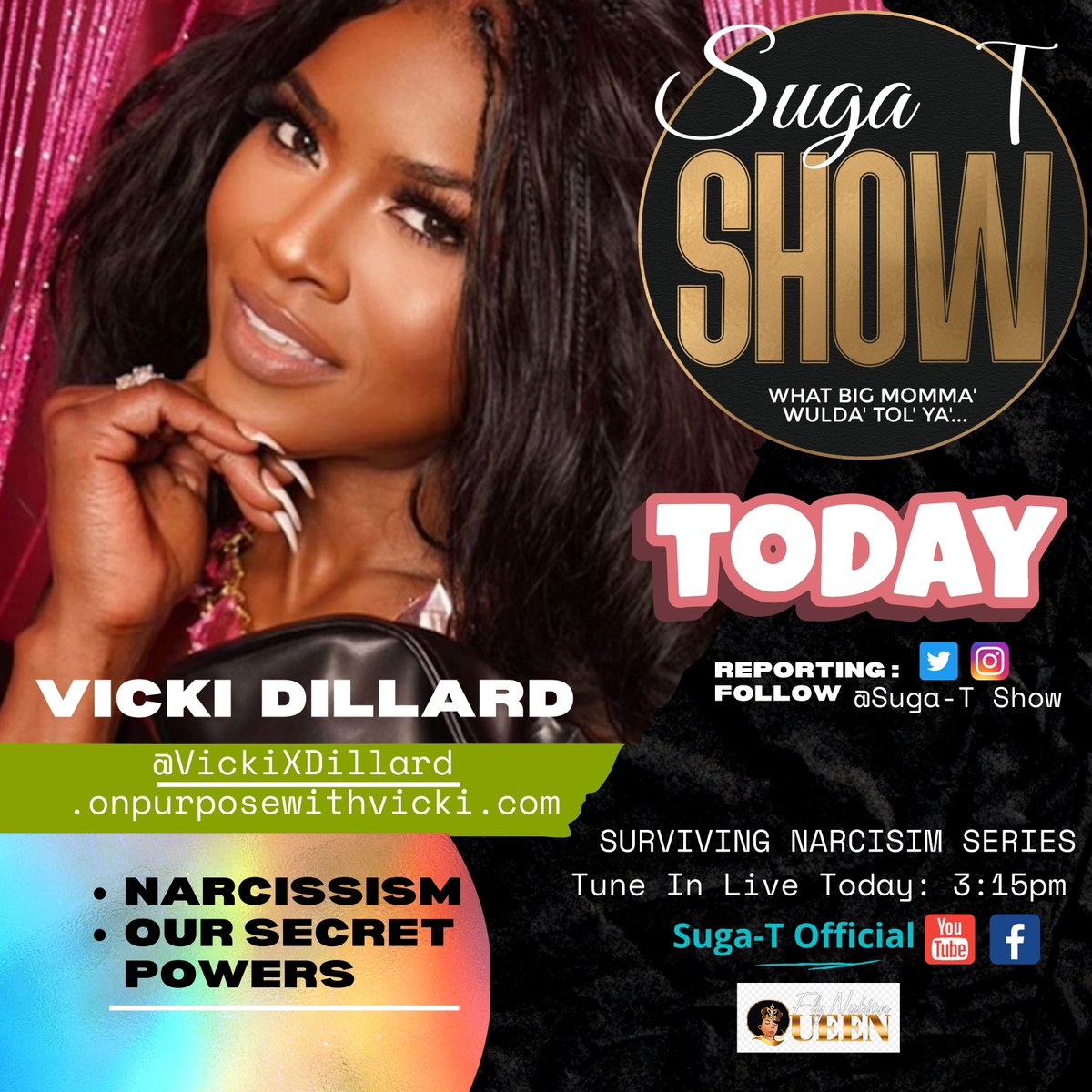 Suga-T reveals surviving narcissism @vickixdillard Vicki Dillard shares secret powers and a whole lot more. Be sure to get your HER Museum membership and get access other opportunities , while supporting women, girls and community onpurposewithvicki.com 
youtu.be/r5DwdrjCH_0