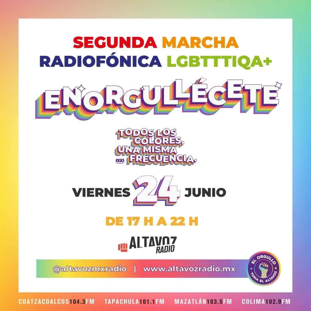 ODisidente's tweet photo. Este próximo viernes 24 de Junio📆 estaremos participando como #OrgulloDisidente🏳️🌈🏳️⚧️ en la “Segunda Marcha Radiofónica LGBTTTIQ+🌈” que realiza @altavozmxradio. Sintonízanos este viernes a partir de las 4PM ⏰ por el 102.9 FM 📻 https://t.co/ctnclQtAjB