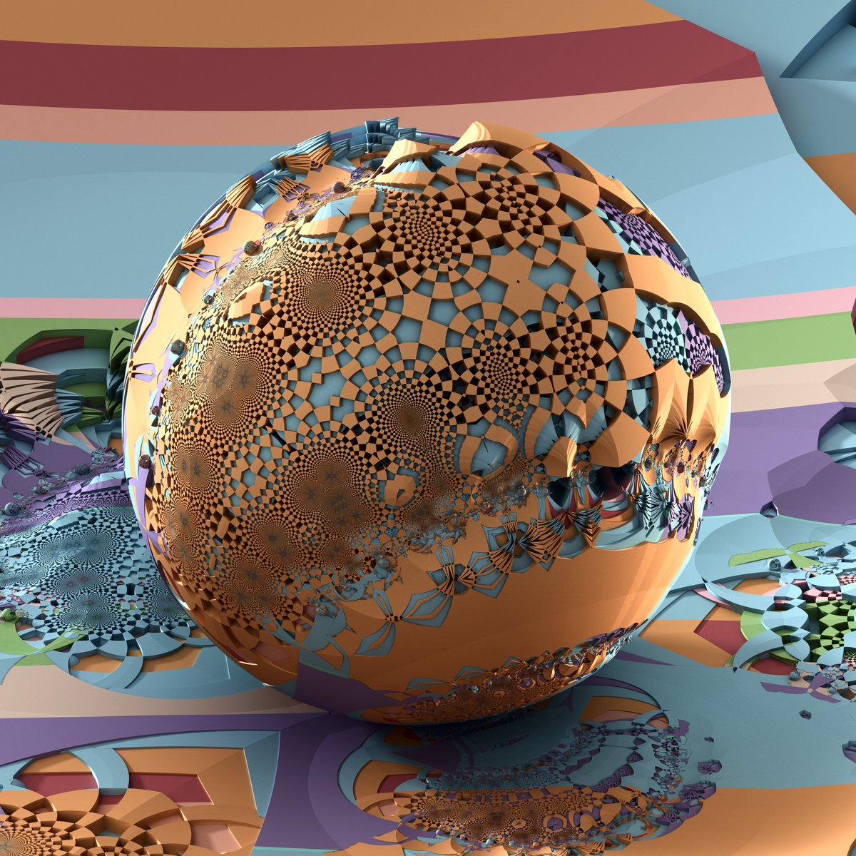 Check out the intricate square/checker patterns in this spherical 3D Fractal! 😎 #CNFT Available for purchase on <a href="/Tokhun_io/">Tokhun.io</a>:

tokhun.io/marketplace/ZD… - 60ADA

#CNFT #Fractals #FractalArt #CNFTCommunity #CNFTdrop #Fractal #NFTart #NFTArtist #MB3D #Mandelbulb3D