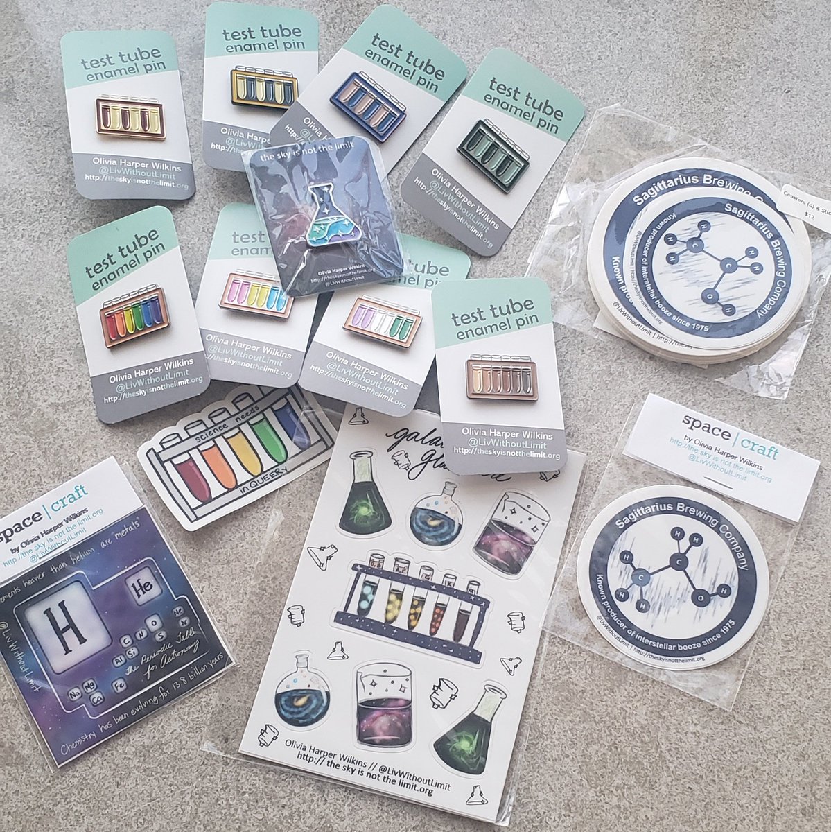 LivWithoutLimit's tweet photo. If you know me (or if you've ever talked to @hshaytoru lol), you know that I love to draw! I have my small box store in tow, so if you are at ISMS (@molspect) and want to snag a glassware pin, #SciArt stickers, or even Sgr Brewing Co. coasters, find me and get 10% off! #molspect https://t.co/FkmjRwBgLy