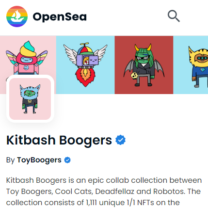 ToyBoogers's tweet photo. Kitbash Boogers is now Verified on Opensea! โ๏ธ
https://t.co/Aoh0fdrUpm
๐ฆ๐ง๐ค๐
@ToyBoogers x @Deadfellaz x @robotosNFT @coolcatsnft = Kitbash Boogers! https://t.co/ho3RFMmoPs