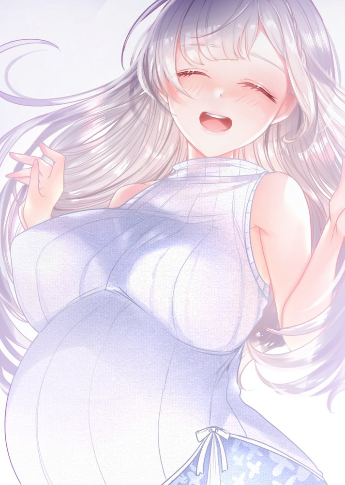 ボテ腹ノースリーブニットのお姉さんです 