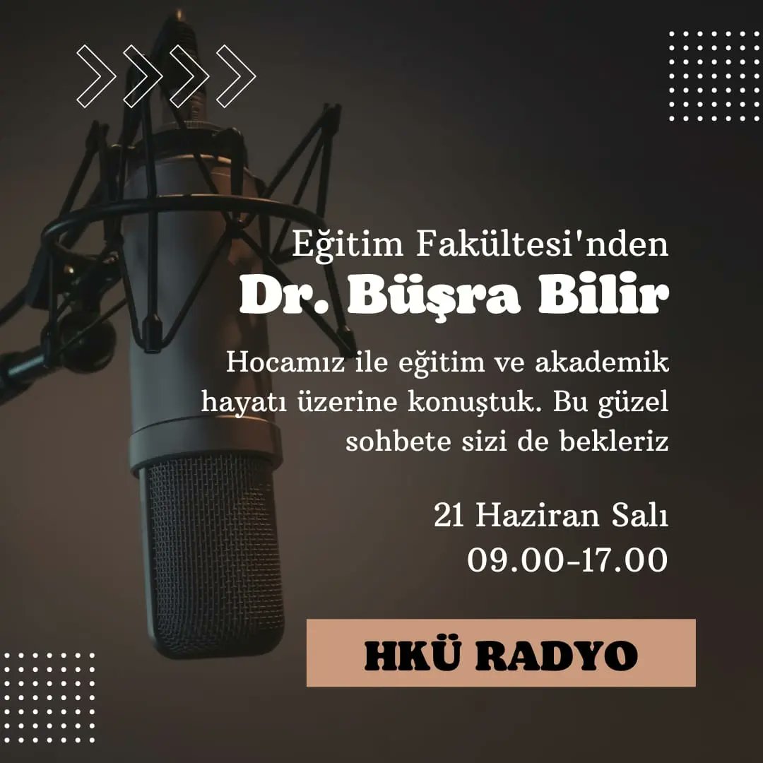 HKÜ Radyoda mezuniyet özel programları 📻 
21 Haziran (Bugün) 10.00 - 18.00'de ve 09.00 - 17.00'de geçmiş dönem mezunlarımız HKÜ Radyo mikrofonlarında 🎙️🎵