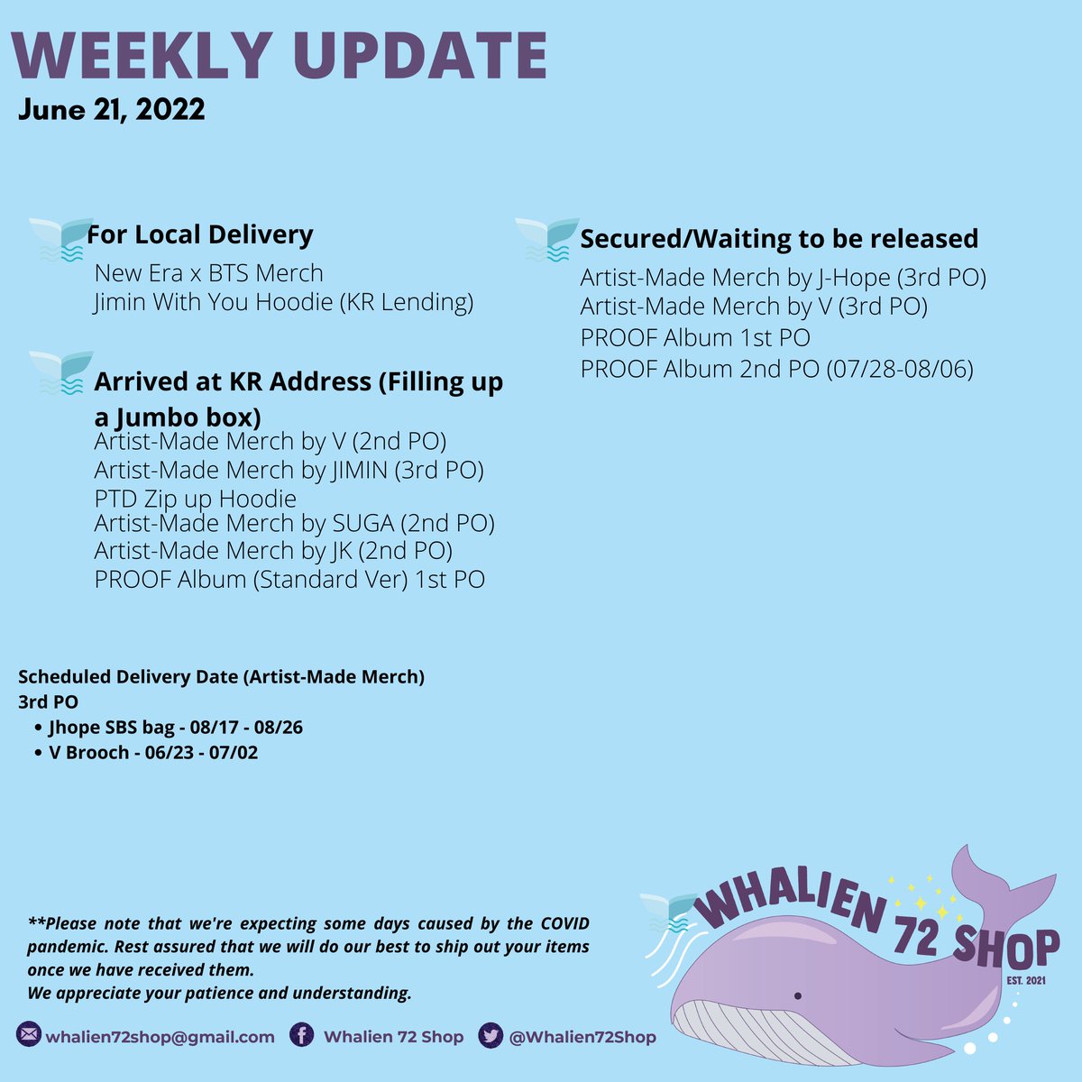 Whalien72Shop's tweet photo. Happy tuesday, y'all! Papunta na tayo sa exciting part. π
Dami na nagdadatingan na artist-made merch sa kr address namin. We will post once the box has been picked up by our courier. Konti nalang ππ₯° Enjoy the rest of the week, chingus! #Whalien72_Updates https://t.co/z7Uis8sF1V