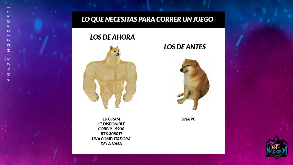 madkingsesports's tweet photo. Es cierto que los gráficos, velocidad y demás detalles se ven increíbles, pero antes las cosas eran un poco más sencillas… 😞👉👈
¿Ustedes que opinan, mis kings? 😐
#GOMADKINGS #VIDEOGAMES #TEAMWORK #GAMESGEEK #GAMERLIFE #GAMES #ESPORTS https://t.co/dGyCUww2U8