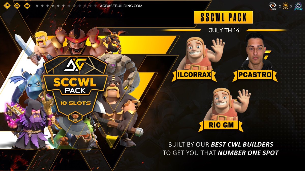 The most Anticipated pack is back!

🔥SCCWL Pack - July🔥

Get x15 rigorously tested bases built by our CWL Experts. Pack is only limited to 10 buyers so Hurry and Click the link below to immediately purchase it.
agbasebuilding.com/products/sccwl…