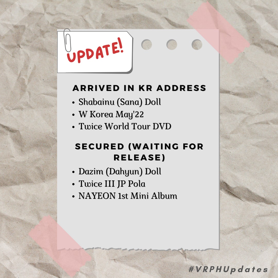 VinylRacksPH's tweet photo. ❗VRPH MASS UPDATE❗
Hi!! Here's an update on your orders!! 💕 we'll just wait for nayeon's album to arrive para ma-fill ung box 🤗
Thank you!! 💗
#VRPHUpdates https://t.co/AaXmqc3kpz
