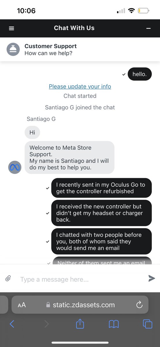 aditim_'s tweet photo. after an annoying process, sent in my oculus to get the controller refurbished, but i ONLY got the controller back. where did the headset go? another process getting help only to get “disconnected” from 3 different people. DO BETTER. @Meta @MetaQuestVR @MetaQuestHelp @Oculus_Dev https://t.co/r69C4r3Fq0