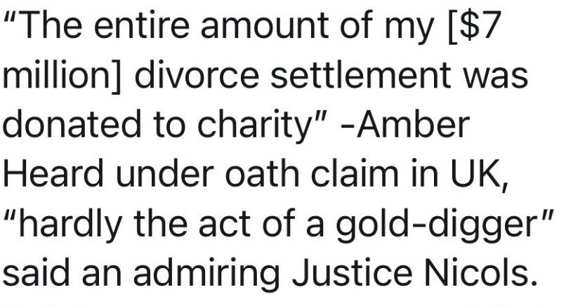MrsBabaYaga2You's tweet photo. @LisaBirt14 @fieldfinch @grimoire200 @SarahBurleton @Kittyandbean I mean.... it's in the transcripts too. Maybe you need to read them again? #JohnnyDeppWon #DonateNotPledge #SheStiffedDyingKids https://t.co/pOVoUOvvhv