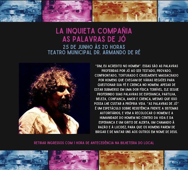 ailtonrosaator's tweet photo. Contagem regressiva para a estreia do espetáculo As Palavras de Jó! 
11ª Mostra de Referências Teatrais de Suzano.
#ailtonrosa #lainquietacompañía #teatro #mostradereferenciasteatraisdesuzano #mateivisniec #aspalavrasdejo #espetaculoaspalavrasdejo #actoreslatinos #espetaculosolo https://t.co/epNn2x2312