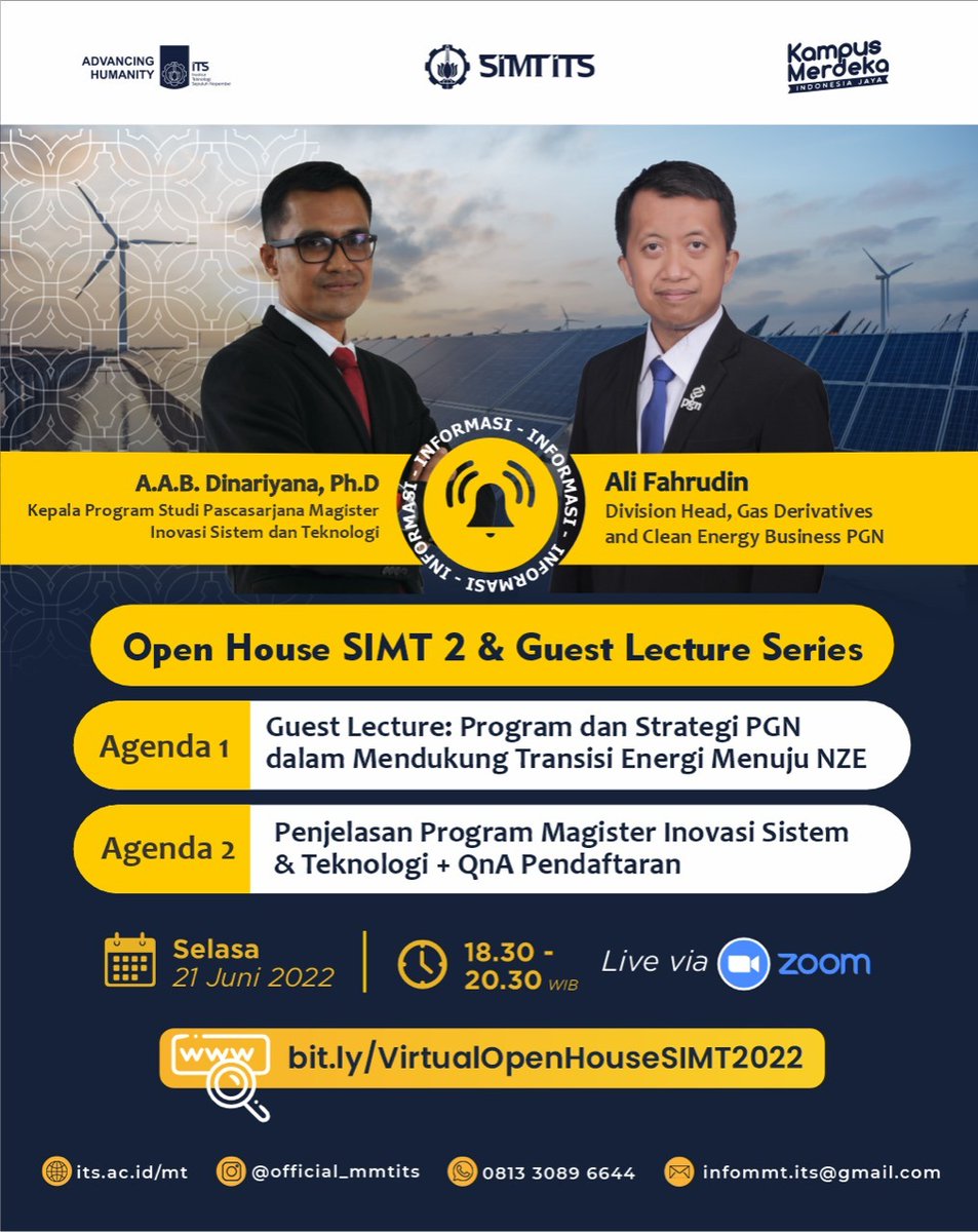 its_campus's tweet photo. Mari bergabung, terus berinovasi bersama Magister Inovasi Sistem dan Teknologi ITS
Innovation for Sustainability
#SIMTITS #OpenHouseSIMT2 #Innovation #S2ITS #TransisiEnergi #ITSCampus #ITSSurabaya https://t.co/3MAwegeM2K