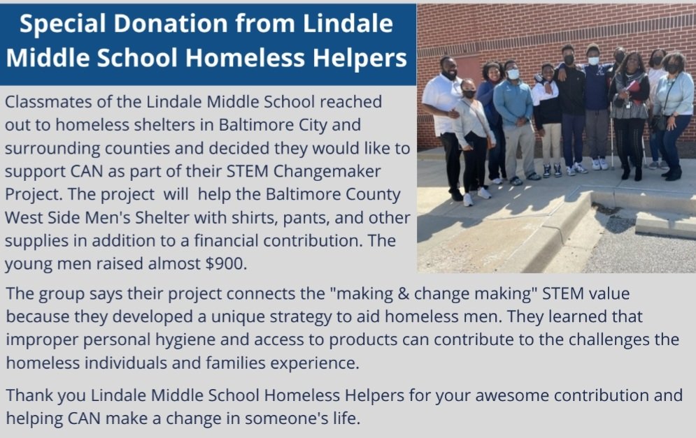 Congratulations to STEM students J. Miller, J. Mitchell, J. Hamilton, and M. Moore. The students were recently featured in an article for fundraising and donating almost $900 to the Baltimore County West Side Men's Shelter. <a href="/AACountySchools/">AACPS</a> #AACPSAwesome
