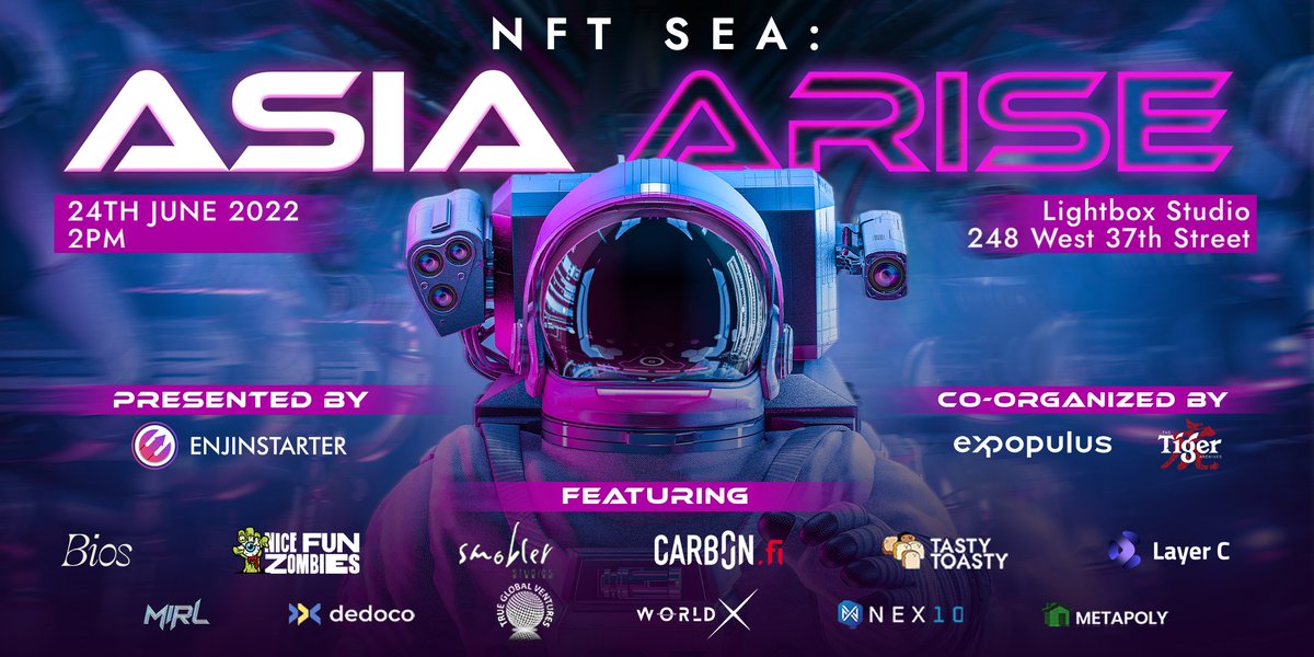 #Y2123 and <a href="/LayerC_official/">Layer C</a> will be hand in hand attending <a href="/NFT_NYC/">NFT.NYC</a> 2022 and will be presented at NFT SEA : ASIA ARISE event hosted by <a href="/enjinstarter/">ENJINSTARTER</a> 🔥🔥🔥
See you all there! #NFTNYC