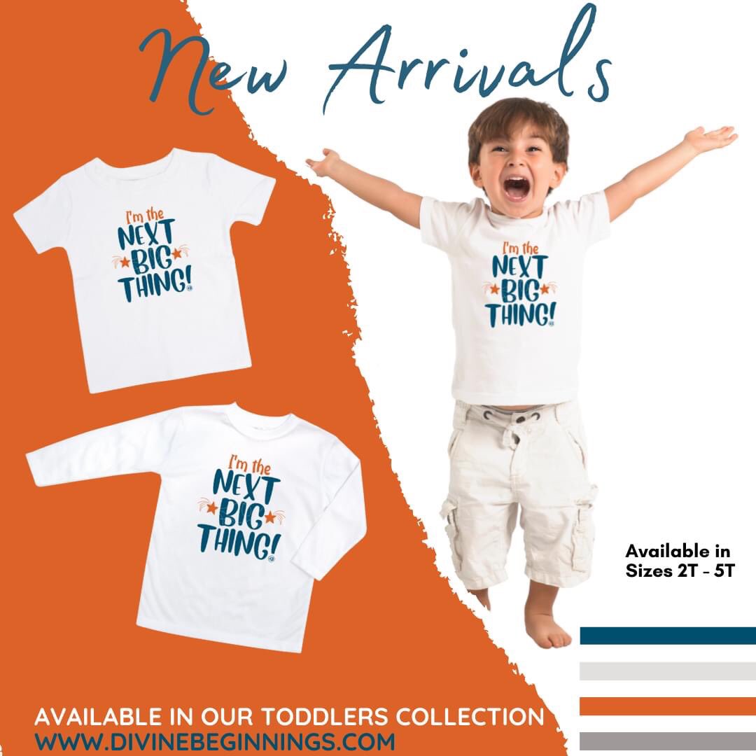 Empower and affirm your little one with a special message that lets him know that he is the "next big thing!" Look out world - here he comes! All eyes on him!

+++

-visit divinebeginnings.com 😇

#jesuslovesme #christianclothing #christianapparel #christiantees