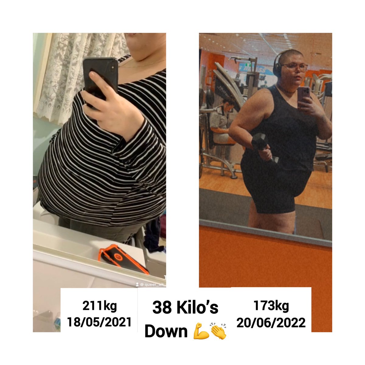 Abigailras01's tweet photo. It’s been hard but I’m almost 40kg down. So f**king happy. Finally feeling confident at the gym.💪👏 #weightlos #weightlossjourney #caloriedeficit #diet #SelfHealing #Physical #muscle #exercise #fitnessgirl #fitnessjourney #discipline #Motivational #fatloss https://t.co/nwaEBf07bu