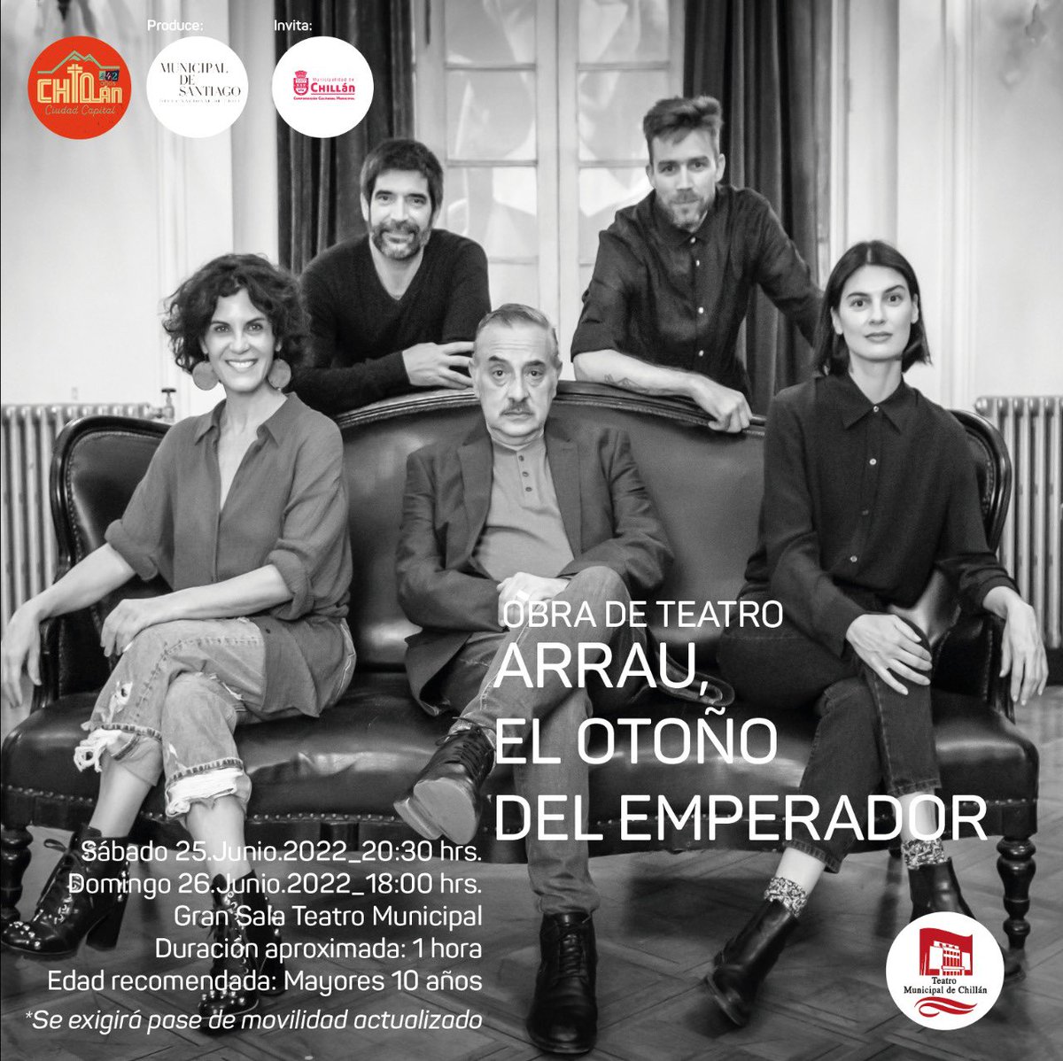 teatrochillan's tweet photo. “Arrau, el otoño del emperador“
Se presentará de manera gratuita en el marco de las actividades de aniversario de #Chillán442
 👉Sábado 25 de junio a las 20:30 horas 
 👉Domingo 26 de junio a las 18:00 horas invitaciones a partir del martes 21 en boleterías del Teatro. https://t.co/PeFtitsE1U