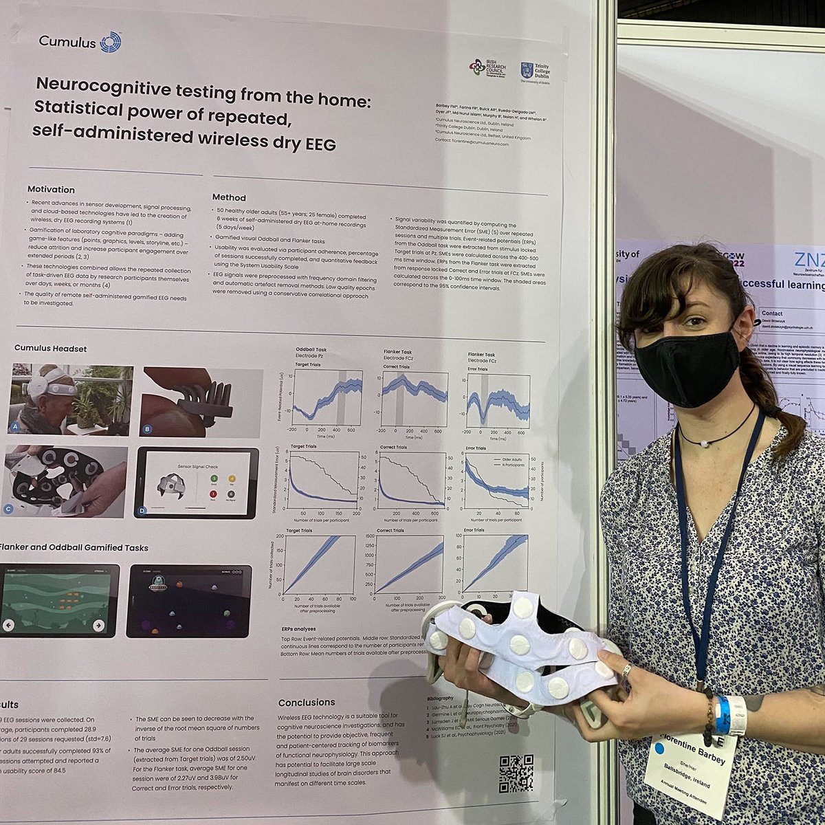 CumulusNeuro's tweet photo. Florentine Barbey presenting the Cumulus platform (poster WTH993) and analyses on the quality of dry EEG data collected in the wild by participants (poster MT800). #neuroscience #data #quality #eeg #dryeeg #digitalhealth #ohbm2022 #remoteresearch #OHBM2022 https://t.co/HWIjgtloeW
