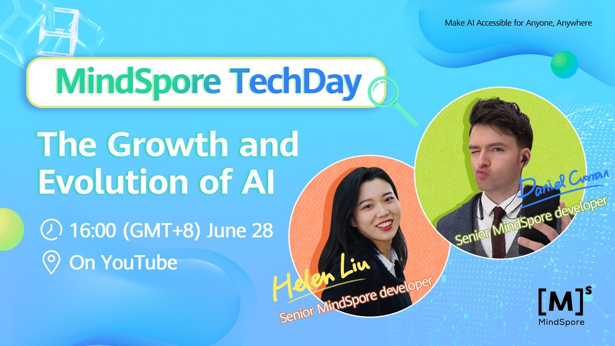 MindSporeOSS's tweet photo. Only seven days to go with our first #MindSporeTechDay live!😆 Register now to hear what Danny and Helen say about #AI growth and evolution: https://t.co/cYDbdWD6Of😉 #OpenSourceTogether https://t.co/dvEf1fImd0