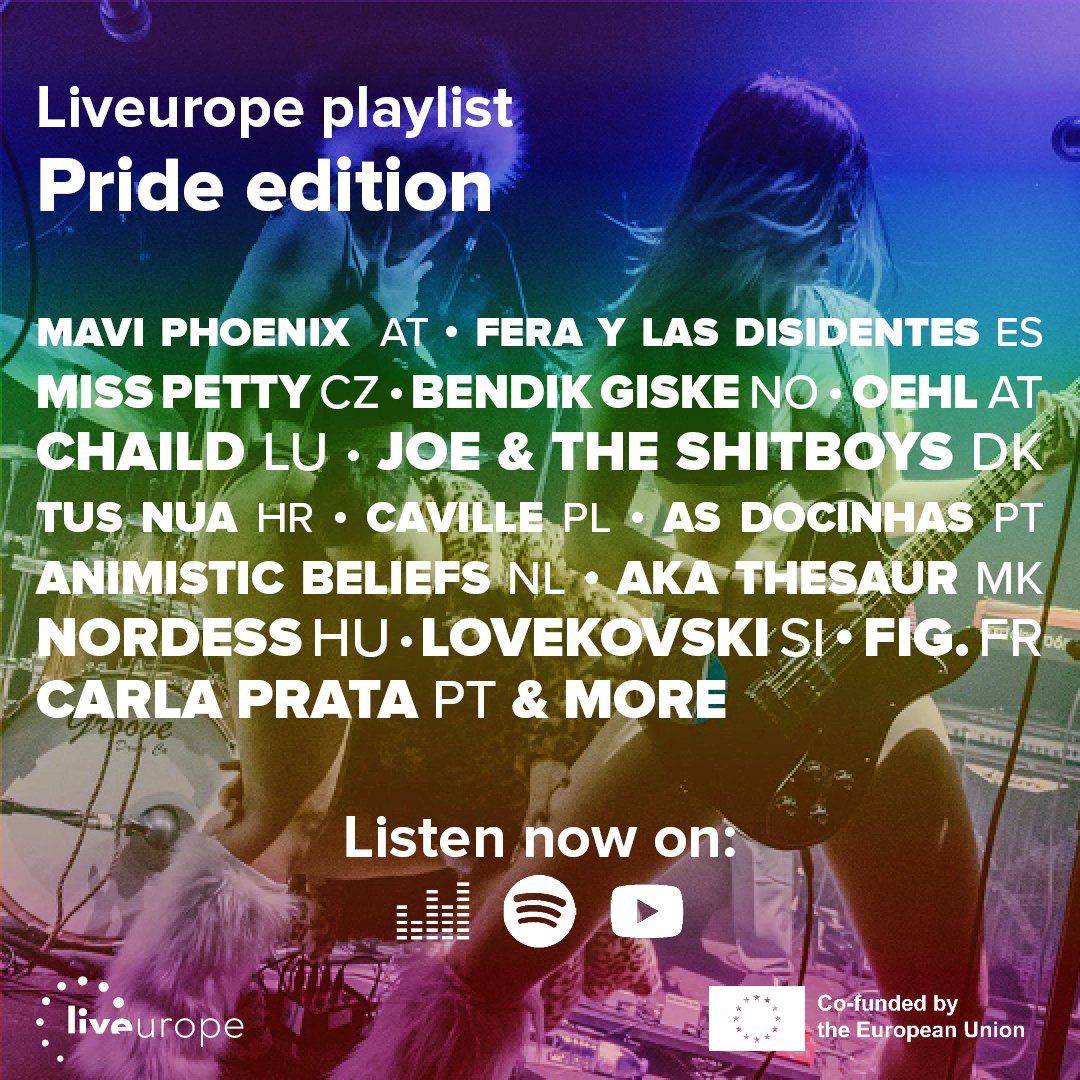 🏳️‍🌈 Let’s celebrate #PrideMonth in music!  

🎧 Our venues have co-curated a playlist featuring some amazing up-and-coming 🇪🇺 queer artists to celebrate equality, diversity and inclusivity.

🔊Listen on Spotify, Deezer, or YouTube.

#NewMusic #EmergingArtists #EuropeanMusic #Pride