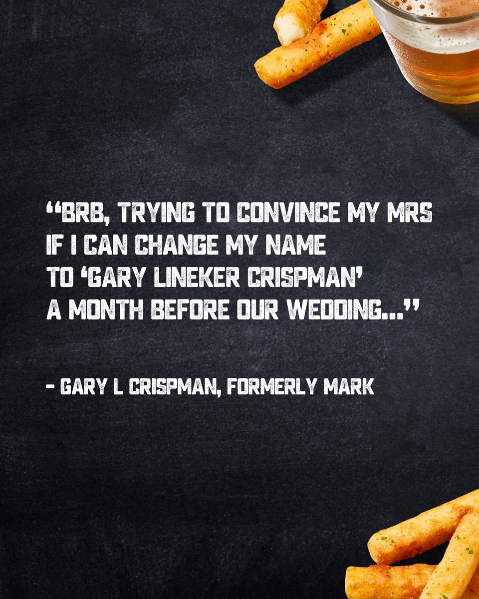 BrewCity_UK's tweet photo. We overheard that Crispman is your official birth name, isn’t it @GaryLineker?

Fear not, fellow Garys, our new CSO is due to be announced very soon. Who will it be? 👀

#BeerMunch #BrewCity #WeWantGary https://t.co/LZgeYR6eKS